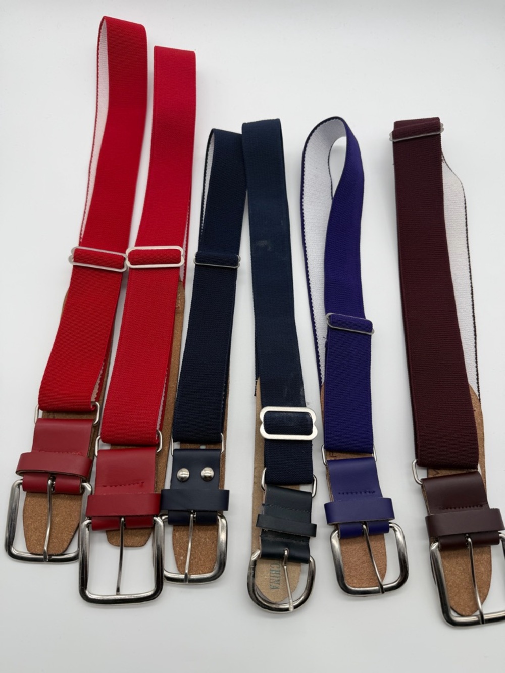 6 Baseball Adjustable Elastic Belts Belts Red, Navy Purple Maroon